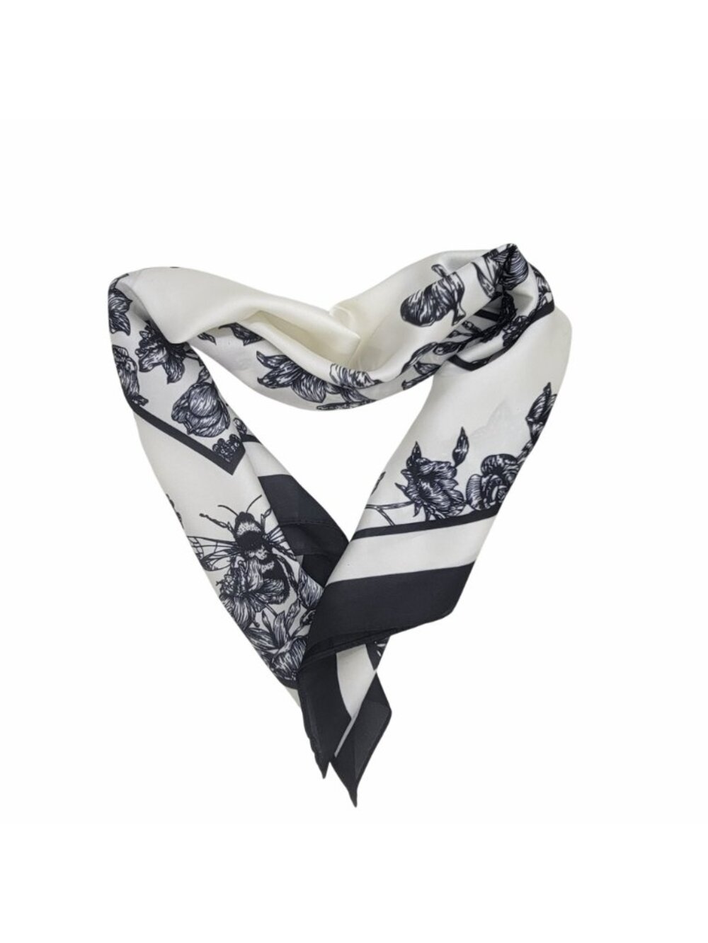 ✨✨Elegant Bandana Square Scarf Silky Satin Soft BLACK WHITE Neck Scarfs Headwrap - Picture 3 of 7